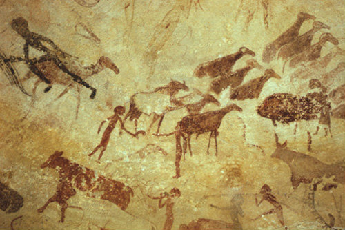 Algeria Tassili nAjjer rock painting of various animals, Sefar